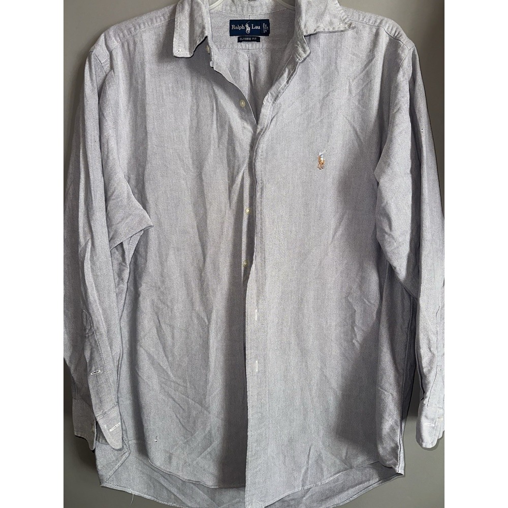 Ralph Lauren Classic Fit Button Down Shirt Men's Size 17 (34/35) Blue Polo